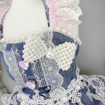 Handmade Denim Lace Pet Dress