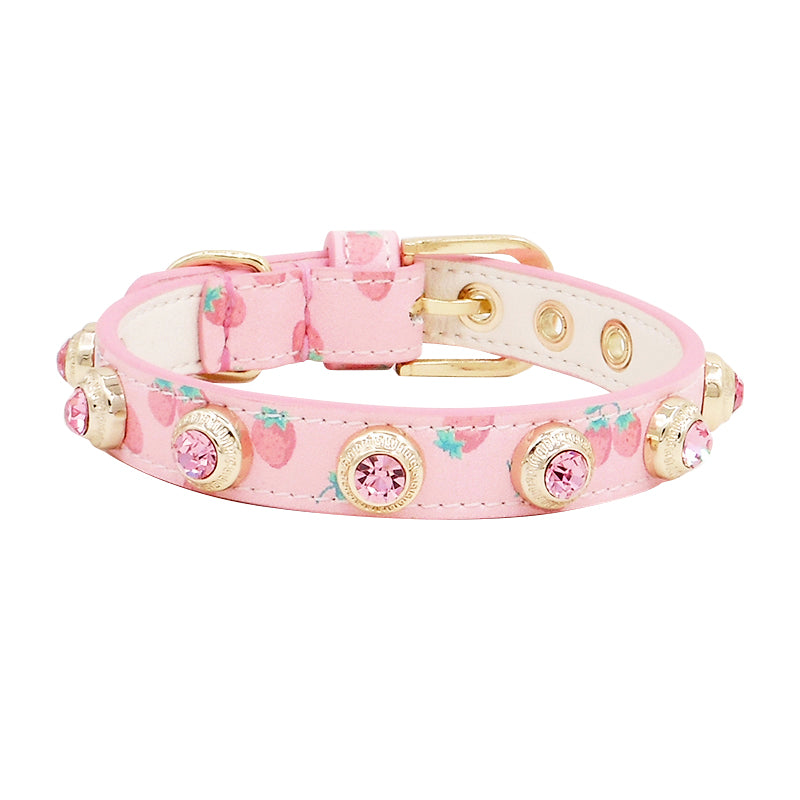 Handmade Pink Strawberry Pet Collar Leash Fashionable Dog Collar for Small Pets