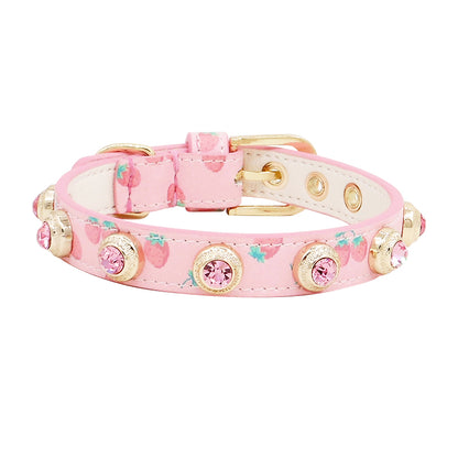 Handmade Pink Strawberry Pet Collar Leash Fashionable Dog Collar for Small Pets