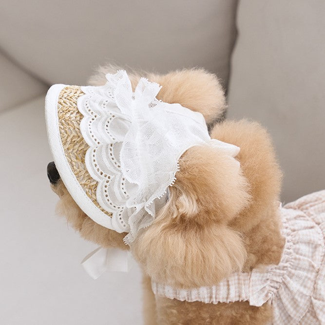 Lace straw hat white lace