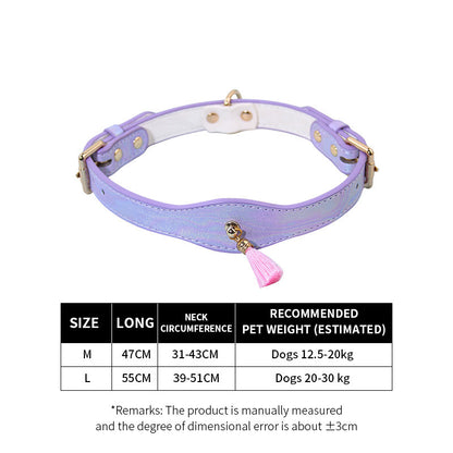 Iridescent Tassel Dog Collar – Adjustable Leather Collar for Medium to Large Dogs