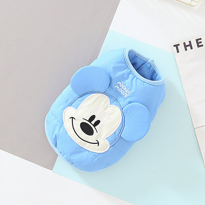Blue cartoon padded dog vest with raised face and ears