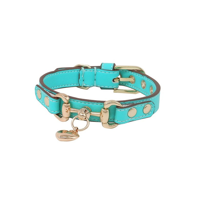 Handmade Calf Leather Pet Collar Dog Collar Elegant Turquoise