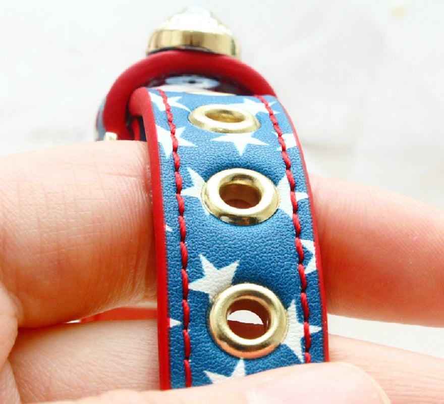 Handmade Patriotic American Flag Pet Collar Small and Medium Dogs Collar Leash