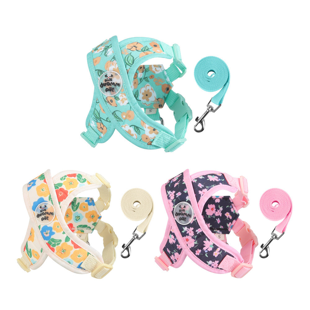 floral dog harness and leash set