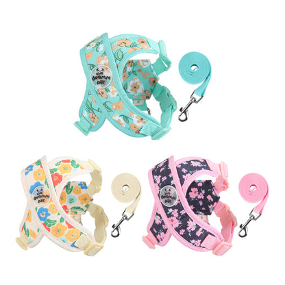 floral dog harness and leash set