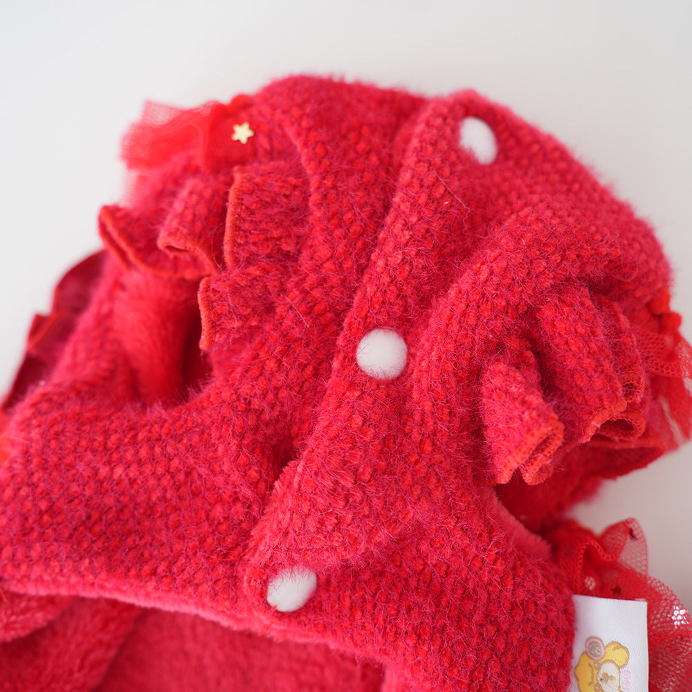 Pet Velvet Layered Tulle Dress with Bow