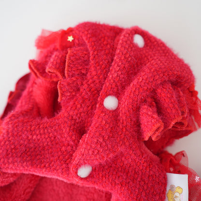 Pet Velvet Layered Tulle Dress with Bow