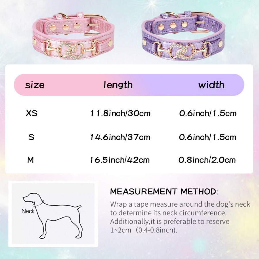 Luxury Crystal Heart Dog Collar – Pink & Purple Croc Texture