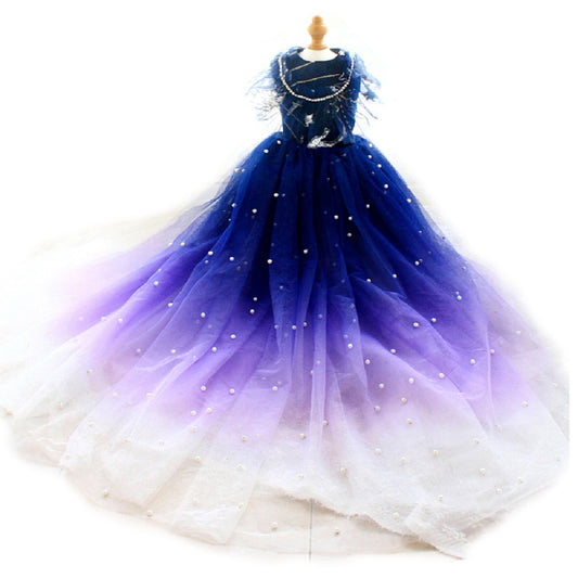 Handmade Elegant Gradient Pearl Dog Gown Luxurious Pet Princess Dress Tulle Trailing Dress