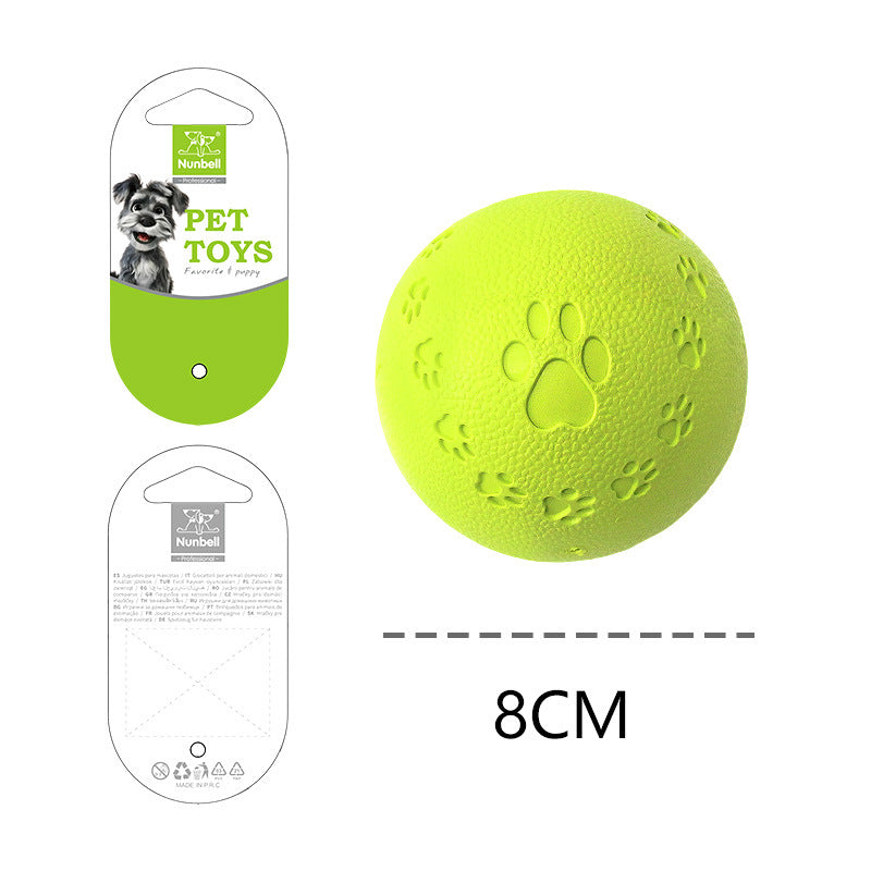 Green Nunbell paw print latex squeaky pet ball in L 8 cm size