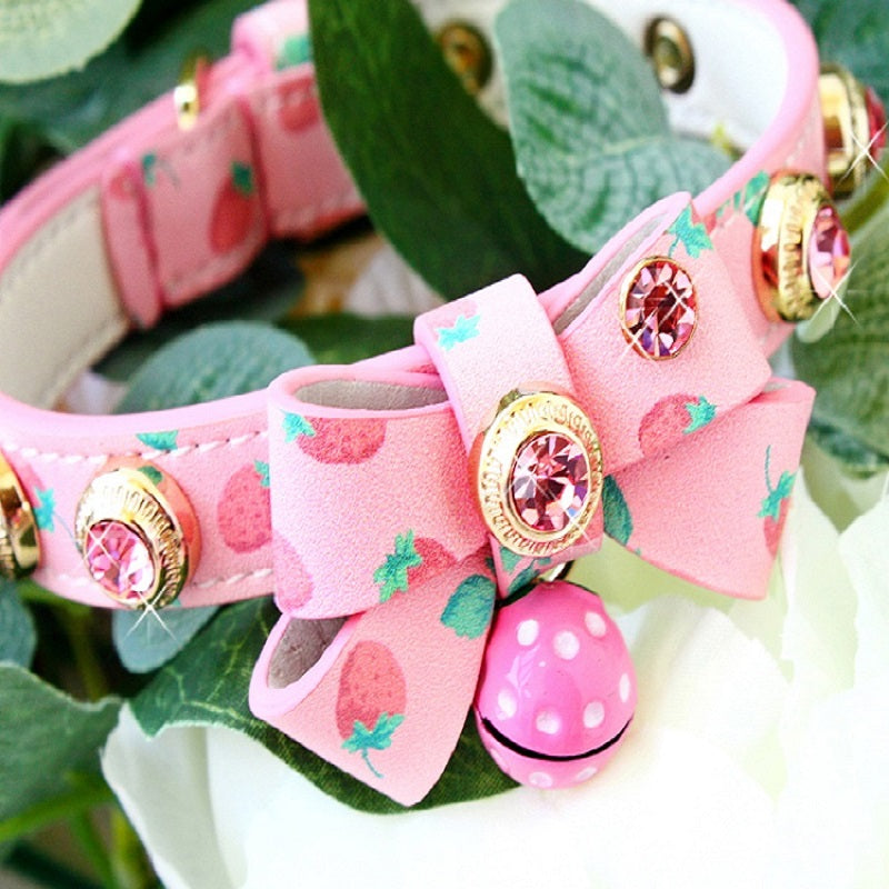 Handmade Strawberry Dog Collar Leash Sets Real Calfskin Customize