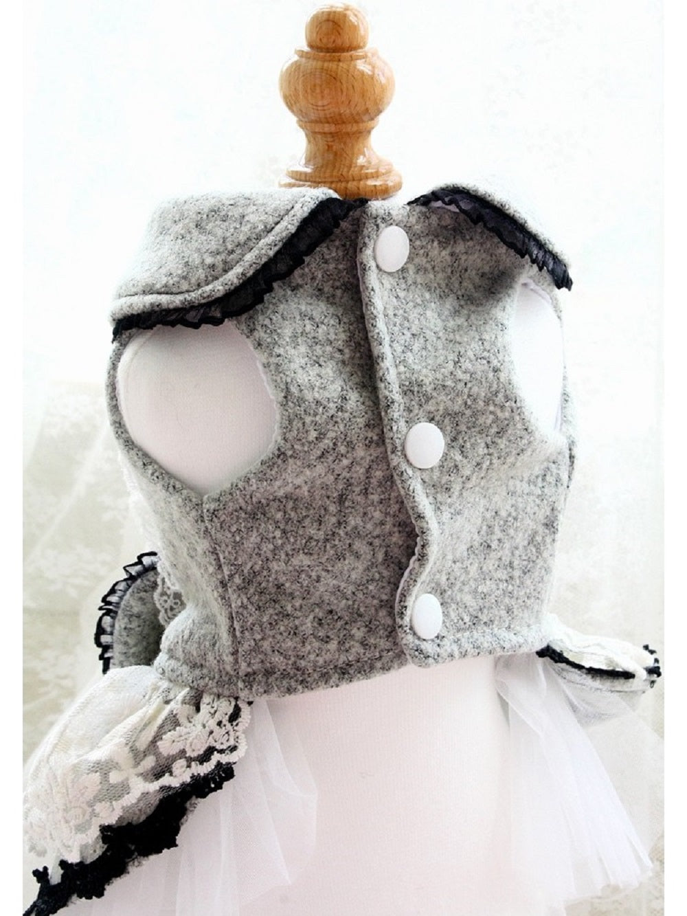 Handmade Pet Clothing Simple Design Chic Grey Wool Dog Coat Dress