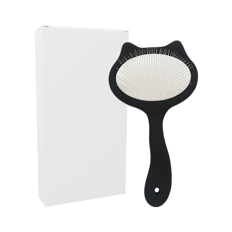 Black cat-ear pet slicker brush with plain white product box