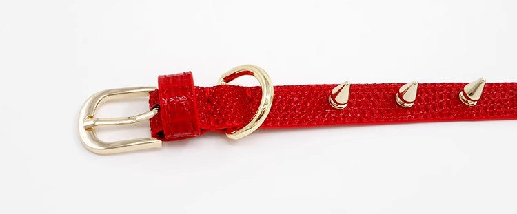 Red Calf Leather Spiked Pet Collar Bold and Stylish Collar Lizard Pattern