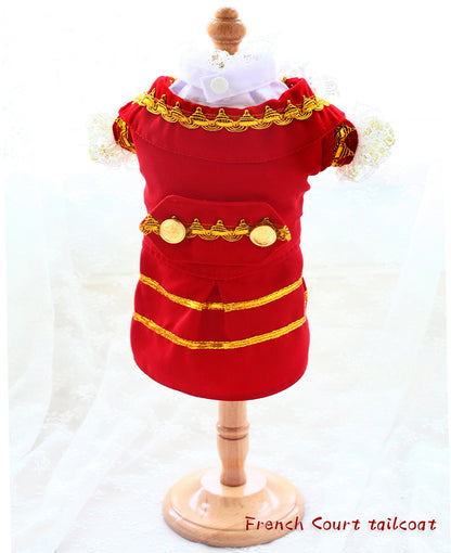 Handmade Regal French Court Dog Clothes Tailcoat Luxury Pet Suit With Shirt Lace and Gold Detailing