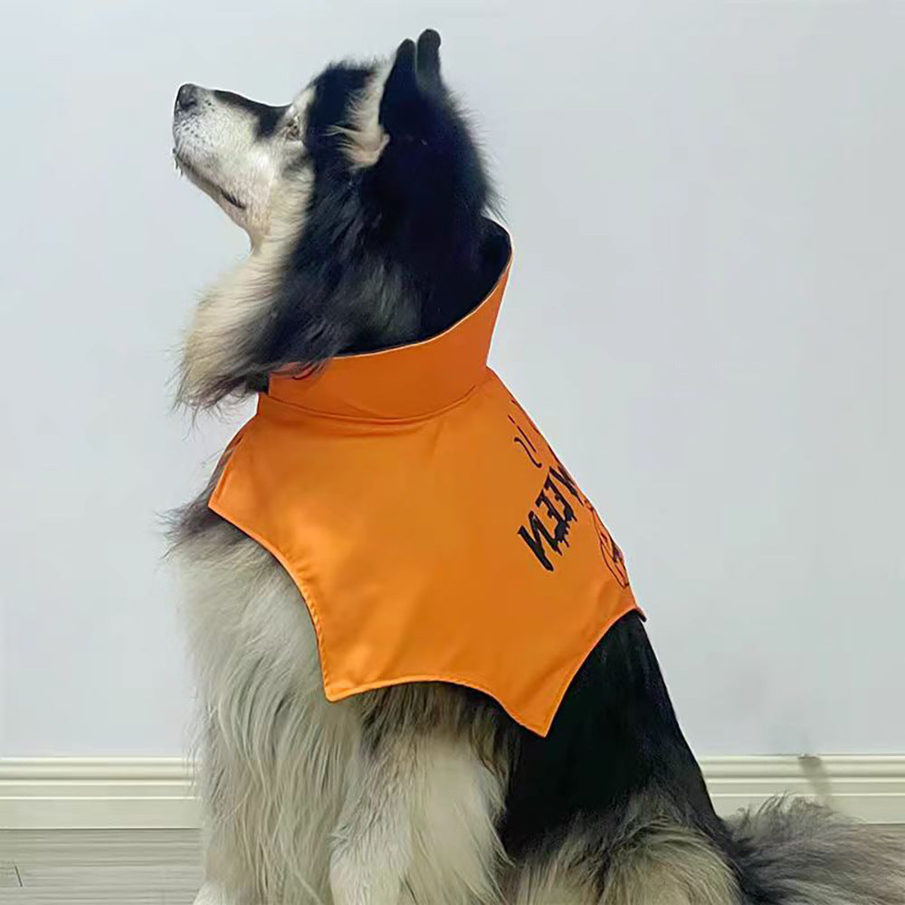 Dog Halloween Cape with Pumpkin Print & High Collar