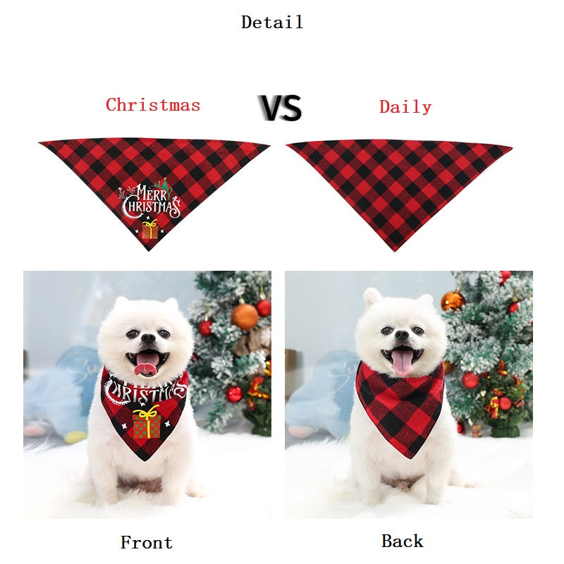 Christmas Plaid Pet Bandana - Snowman Design Dog Scarf