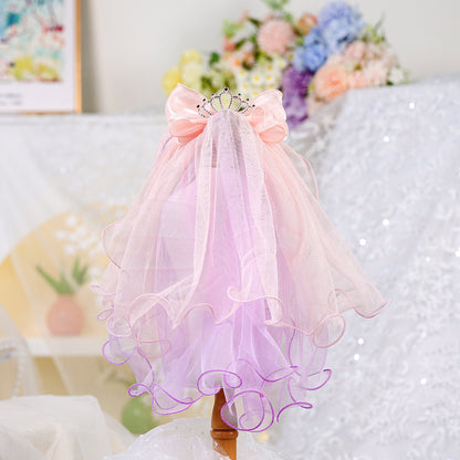 Pink layered pet veil with tiara accent