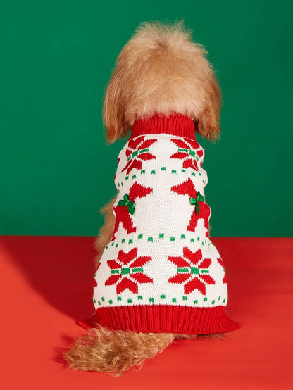 Christmas Pet Sweater • Red Dog Motif & Bows Knit