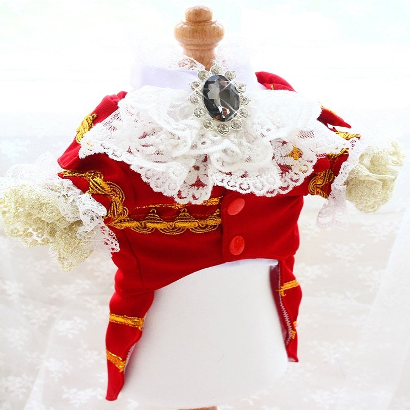 Handmade Regal French Court Dog Clothes Tailcoat Luxury Pet Suit With Shirt Lace and Gold Detailing