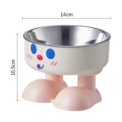 Cute Face Elevated Pet Bowl (Stainless Steel Insert) – Blue / Pink