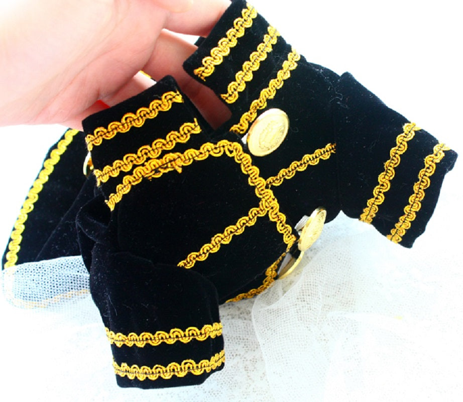 Handcrafted Velvet Dog Outfit with Gold Embroidery Double Breasted Buttons Vintage Pet Jacket