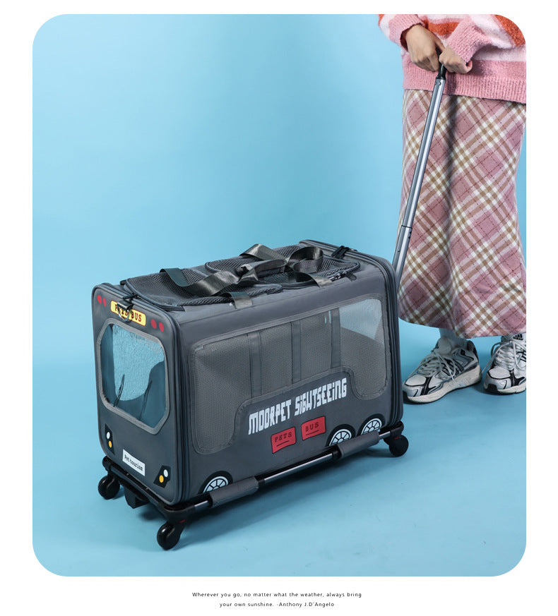 Rolling Pet Carrier – Bus Style Travel Bag with Wheels &amp; Mesh Panels