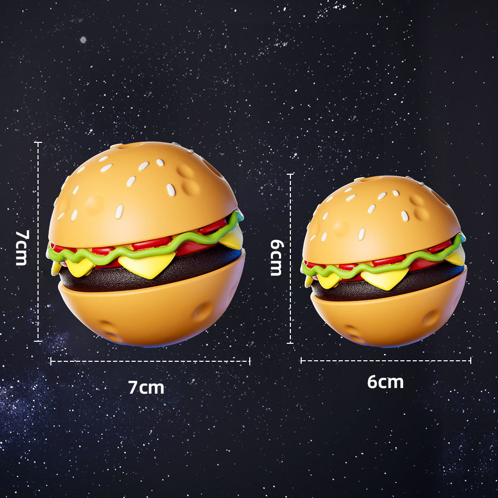 Hamburger squeaky pet ball in S 6 cm and M 7 cm sizes