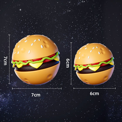 Hamburger squeaky pet ball in S 6 cm and M 7 cm sizes