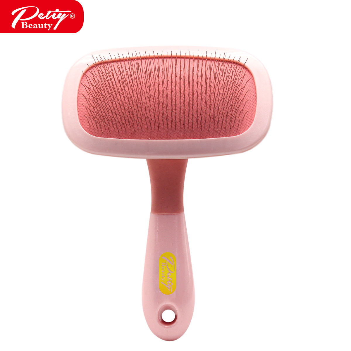 Large pink Pin pet grooming brush with curved steel pins