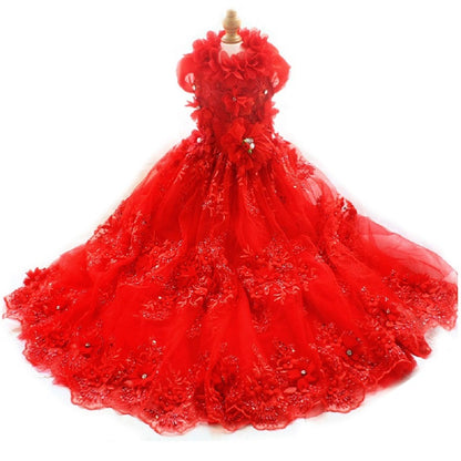 Handmade Luxury Pet Gown Red Lace Princess Dog Dress Weddings Special Occasions Photo Shoots Holiday Birthday