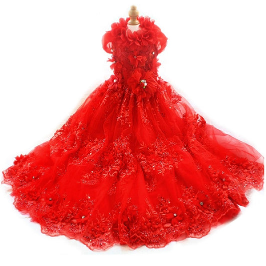 Handmade Luxury Pet Gown Red Lace Princess Dog Dress Weddings Special Occasions Photo Shoots Holiday Birthday