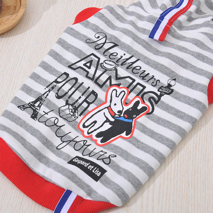 Striped Dog Hoodie + French Print & Soft Cotton Comfort