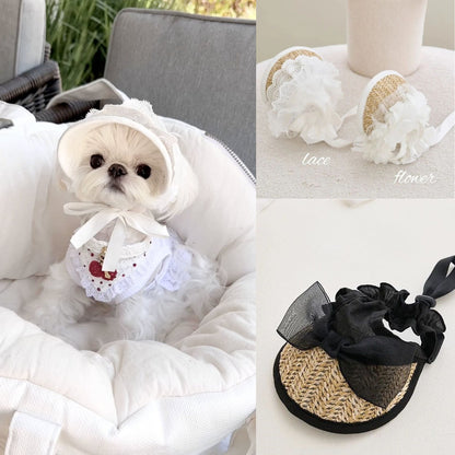 Lace straw hat white lace
