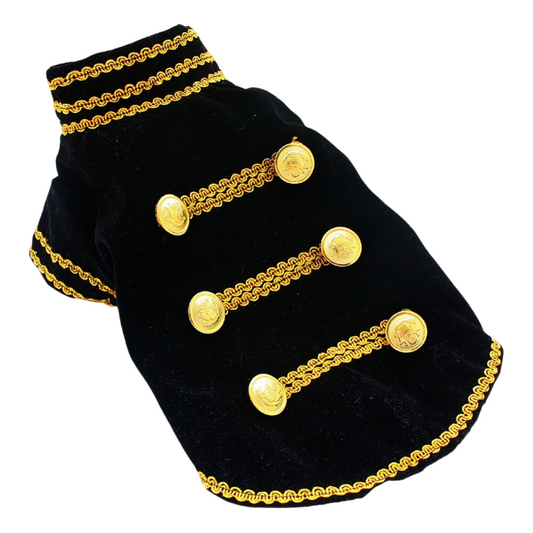Handcrafted Velvet Dog Outfit with Gold Embroidery Double Breasted Buttons Vintage Pet Jacket