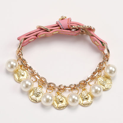 Royal Coin & Pearl Charm Pet Collar