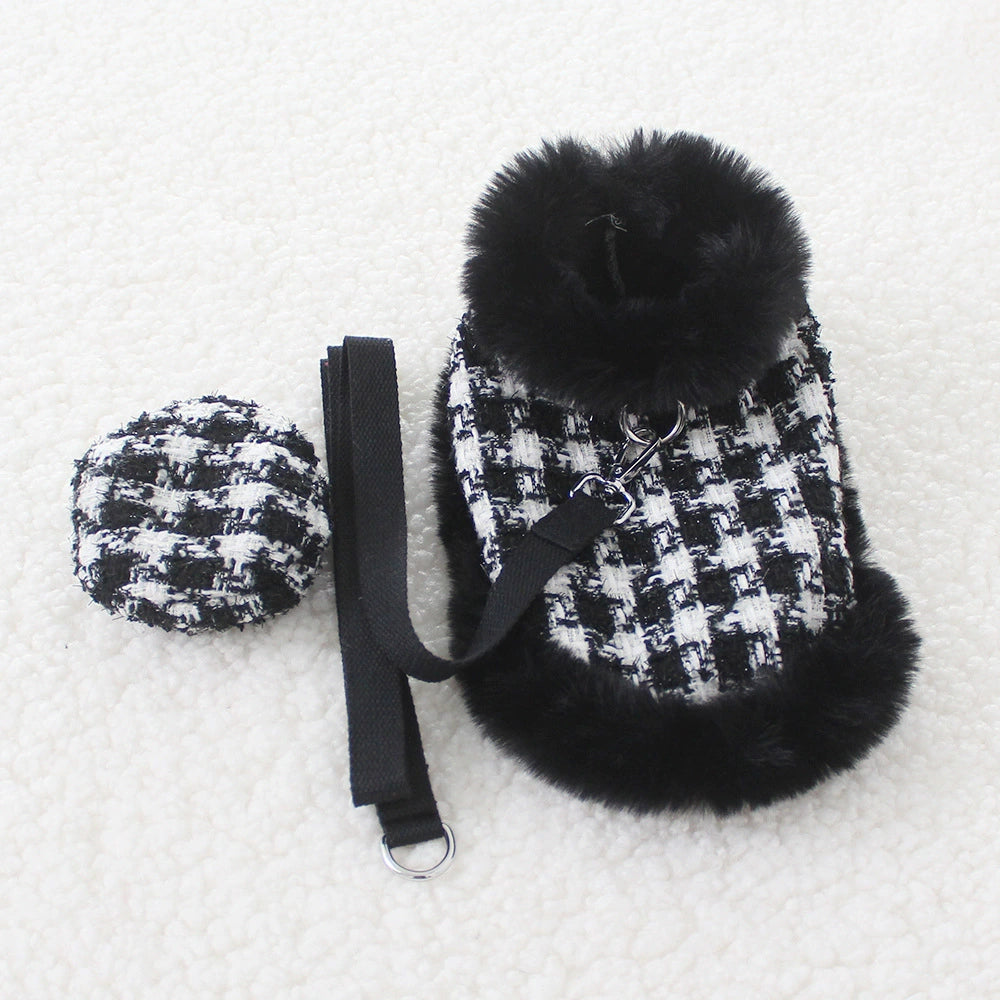 Dog cape+hat+leash sets Houndstooth