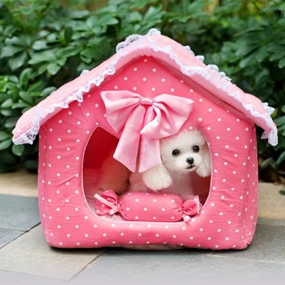 Dog house princess pink dot lace