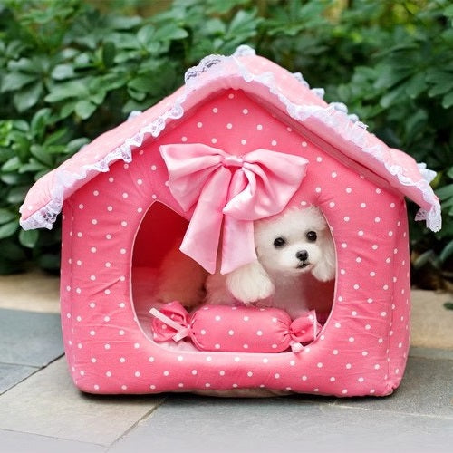 Dog house princess pink dot lace