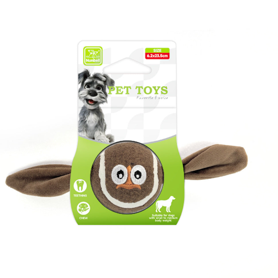Brown owl animal tennis ball pet toy with soft fabric wings