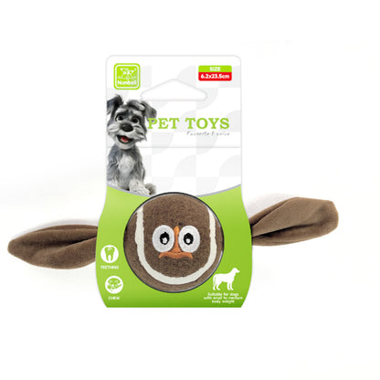 Brown owl animal tennis ball pet toy with soft fabric wings