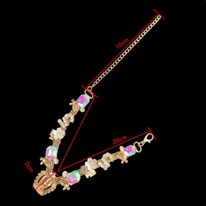Gold crown pet necklace size image showing 20 cm necklace length, 10 cm extender chain, and 2 cm front accent height