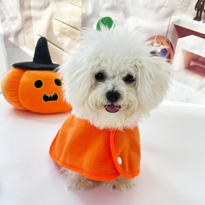 Dog Pumpkin Hooded Cape with Fleece & Snap Buttons