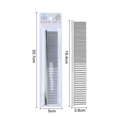 Small stainless steel pet row comb with packaging and measurements