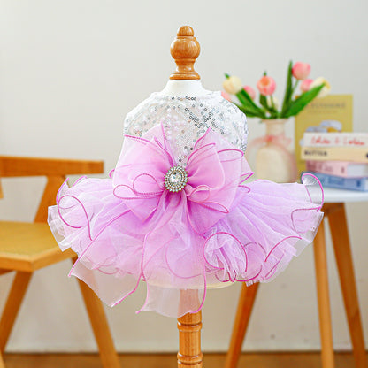 Princess Dog Dress with Sequin Top & Tulle Bow – Elegant Tutu Outfit