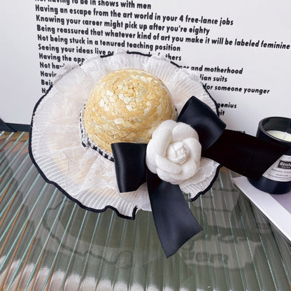 Luxury straw hat accessory for pet photoshoots and tea parties