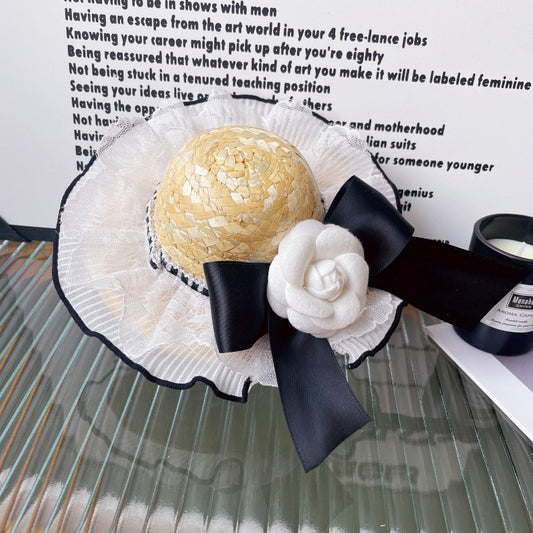 Dog straw hat Camelia Chanel style