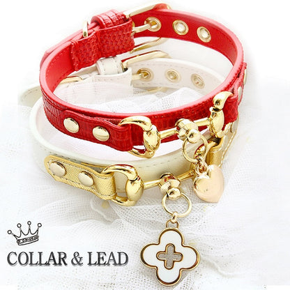 Handmade Calf Leather Pet Collar Leash Set for Small and Medium Dogs