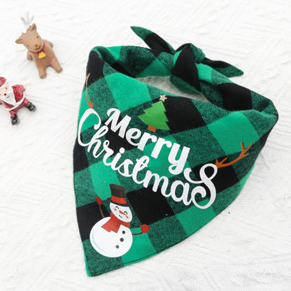 Christmas Plaid Pet Bandana - Snowman Design Dog Scarf